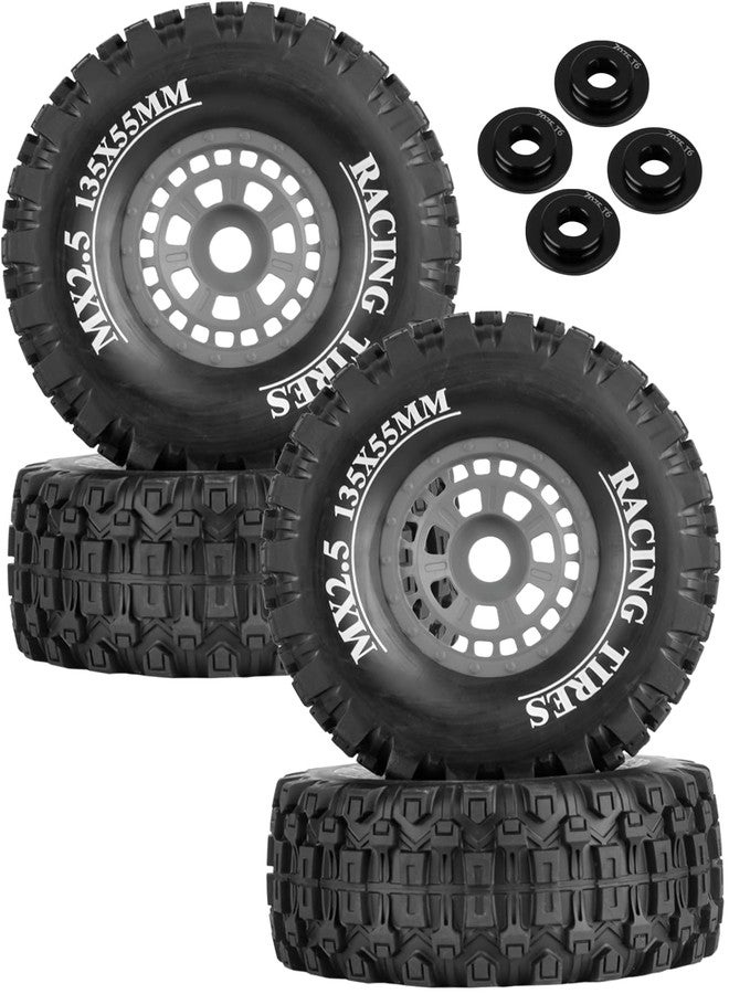 RCarmubWow RC Short Course Truck Tires Wheels for 1/7 1/8 RC Buggy Truck Car ARRM A Mojave 6S TRAXXA UDR, 17MM Adapter Wearable Off-Road Buggy Tire All Terrain Off Road Tyres,4pcs,Grey - Image 1